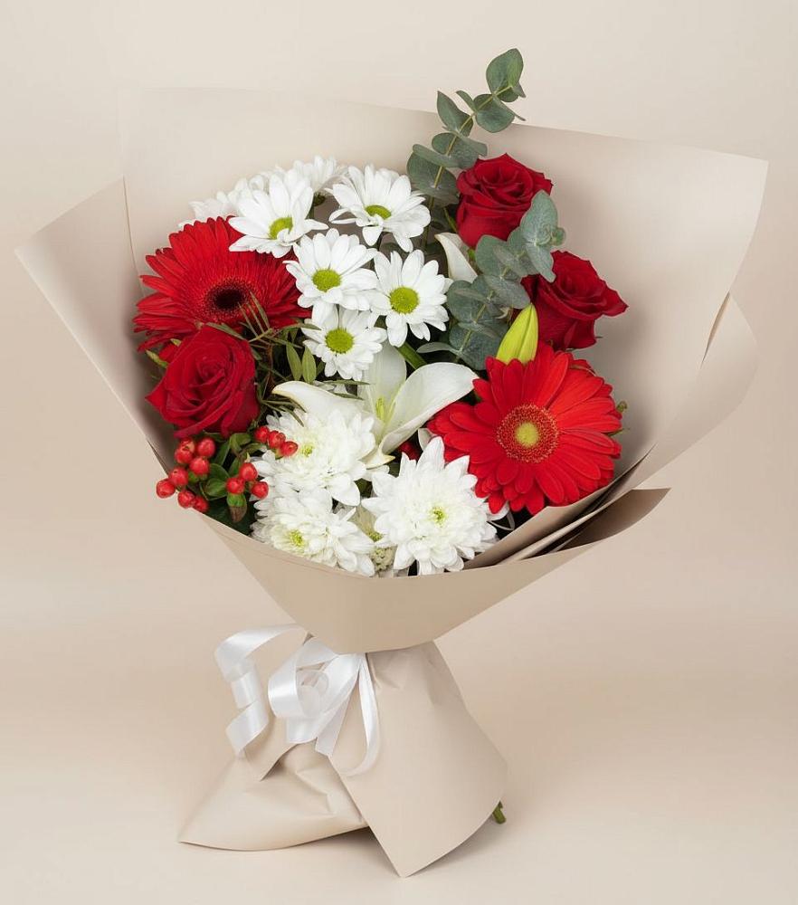Букет цветов из: Розы, Хризантемы, Герберы и Лилии в Иваново