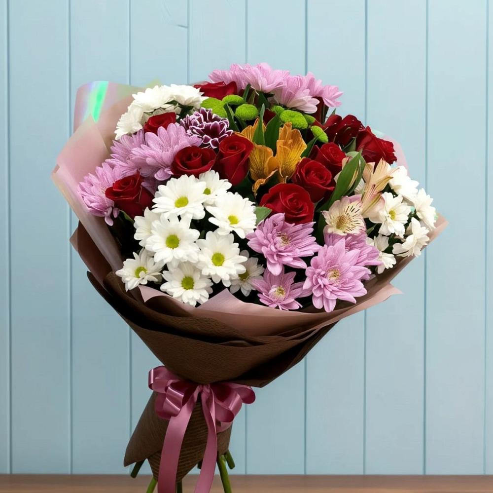 Букет цветов из: Розы, Хризантемы и Альстромерии в Иваново